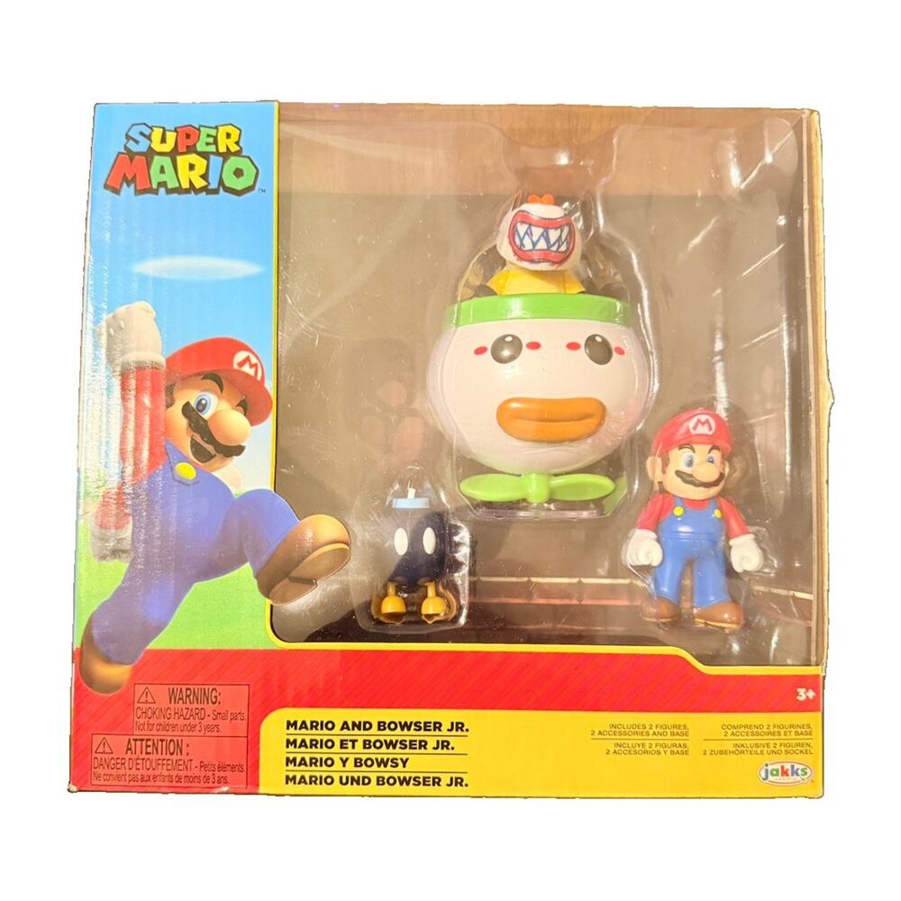 NEW Super Mario Bowser Jr Clown Car 2.5" Figure Pack Bob-omb Jakks Pacific Toy